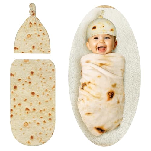 zxtrby Baby Burrito Swaddle Blanket Newborn Swaddle Blanket with Hat, Realistic Soft Flannel Blanket for Baby (20.8 Inchs)