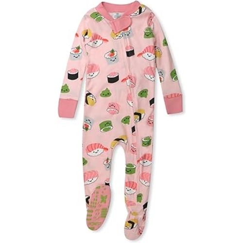 HonestBaby Baby Girls' 100% Organic Cotton Non-Slip Footed One-Piece Zip-Front Pajamas