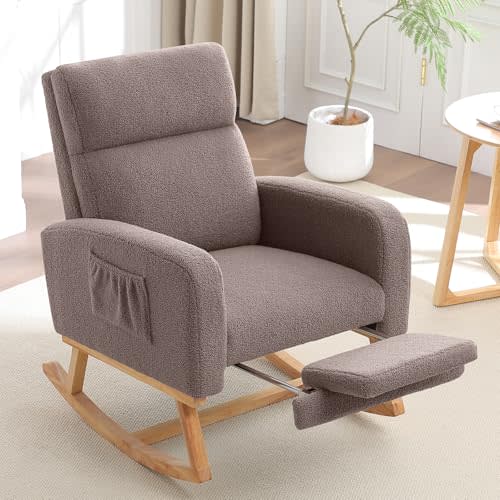HCHAIRH Rocking Chair Nursery with Foot Rest, Nursing Rocking Chairs for Mom Nursery, Teddy Rocker Glider with High Backrest for Living Room, Bedroom, Coffee