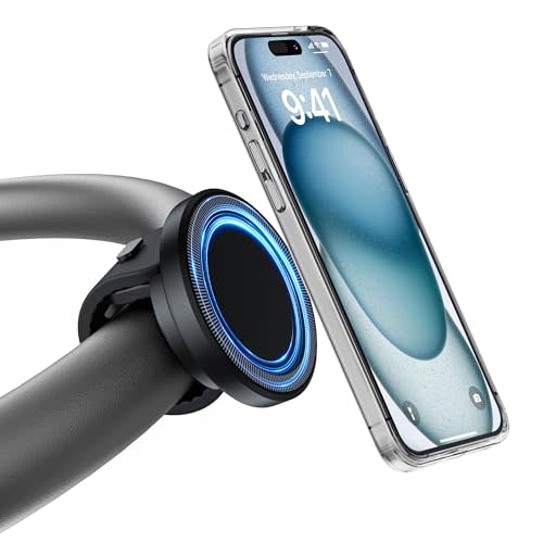 NINEFATICS Gym Fitness Phone Mount for Mag-Safe, Magnetic Bike & Treadmill Holder with 17 x N52 Strong Magnets, Adjustable Silicone Strap Fits Stroller/Peloton/Shopping/Golf Cart, iPhone 16-12&Android