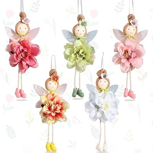 5Pcs 7.8inch Spring Flower Fairy Hanging Ornaments Spring Pastel Home Party Ornament for Fairy Theme Party Easter Decor