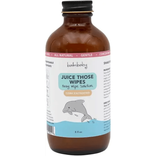 Juice Those Wipes Make Your Own Baby Wipes - All Natural Concentrate Solution for Cloth or Disposable For Kids and Adults – Use at Home, Road Trips, Biking, Airplane, Camping - Glass Bottle