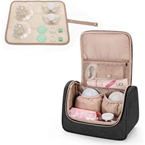Luxja Wearable Breast Pump Bag (with a Waterproof Mat) Compatible with Momcozy and Elvie Breast Pump, Carrying Case for Wearable Breast Pump and Extra Parts (Patent Pending), Black