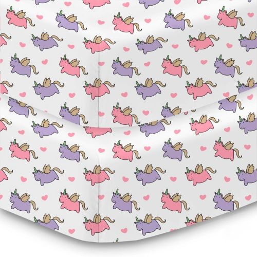 BreathableBaby Cotton Percale Fitted Sheet, For 52" x 28" Crib & Toddler Bed Mattress, Unicorns (2-Pack)