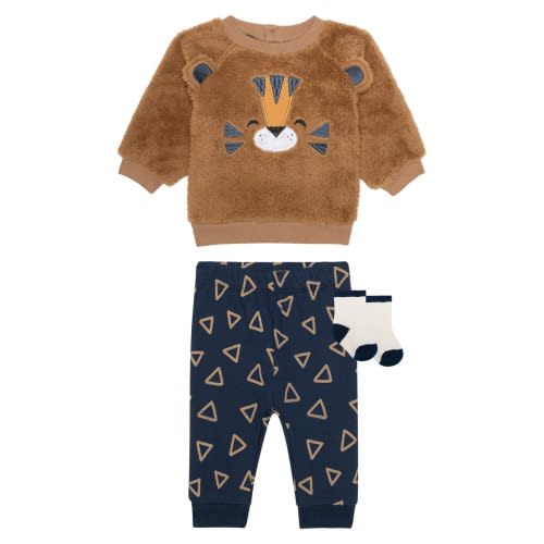 PL BABY BY PETIT LEM Tiger Faux Fur Sweatshirt, Fleece Pants & Socks Set | Nordstromrack