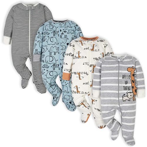0-3 M Gerber baby-boys 4 Pack Sleep 'N Play Footie - 0-3 Months - Jungle Blue