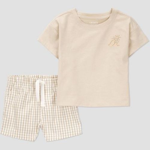 Carter's Just One You®️ Baby Boys' Gingham Shortalls Set - Brown 6m: Classic Pattern, Cotton Canvas & Jersey, 2-piece Set