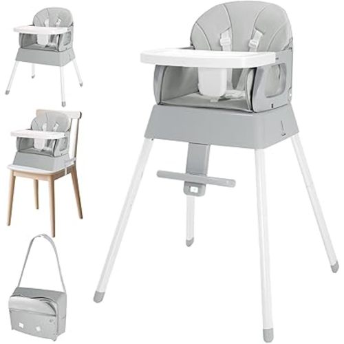 4-in-1 Baby High Chair, Convertible Highchair for Babies and Toddlers, Portable High Chair with Foldable Design, Booster Seat for Kitchen, Dining & Outdoor Use, Easy to Clean & Storage(Grey)