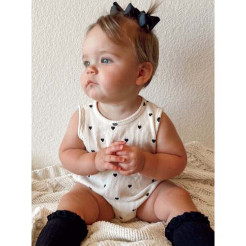 Organic Waffle Bubble Romper, Black Heart