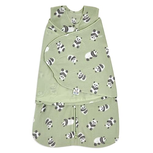 HALO Micro-Fleece Sleepsack Swaddle, 3-Way Adjustable Wearable Blanket, TOG 3.0, Cozy Pandas, Small, 3-6 Months