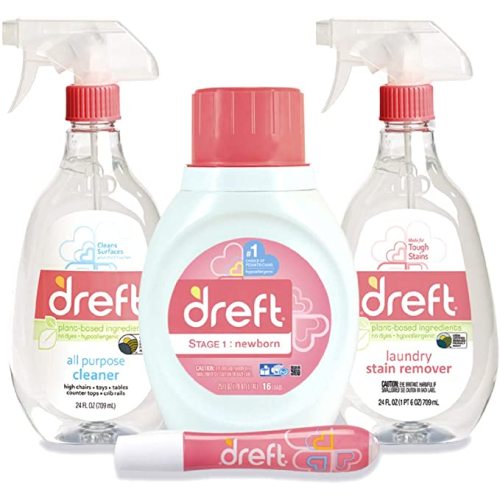 Baby Gifts Set by Dreft, Baby and Mom Gift Set with Liquid Laundry Detergent, Laundry Stain Remover, Stain Remover Pen & All Purpose Cleaner Spray, Great for Baby Showers - Laundry Detergent Bundle
