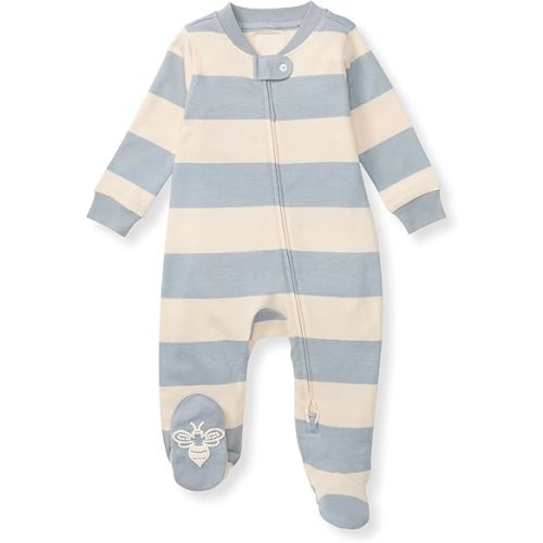 Burt's Bees Baby Boys' Sleep & Play PJs, 100% Organic Cotton One-Piece Zip Front Jumpsuit, Baby Boys Footie Pajamas & PJs