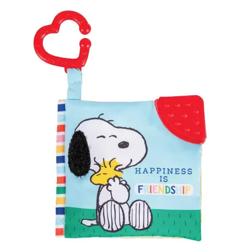 Kids Preferred Peanuts Snoopy Baby Stuff Fun Crinkle Book with On The Go Travel Clip Teether Soft Sensory Book for Babies & Toddlers, 5.x5.5 Inches