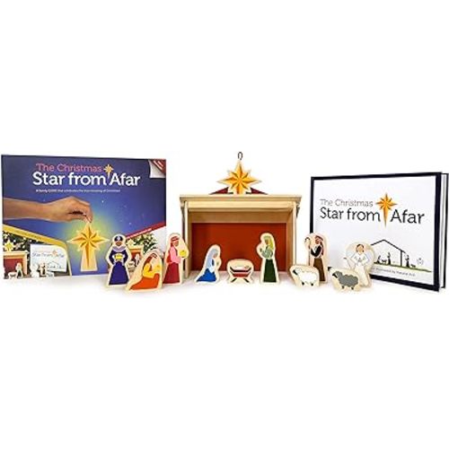 The Christmas Star from Afar Advent Calendar And Playset - 13 Piece Christmas Nativity Playset For Kids - Great Christian or Catholic Gift For Children