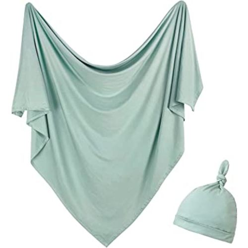 OWLOWLA Newborn Swaddle Set Stretch Wrap Swaddle Receiving Blanket for Baby Boy Girl(Sage)
