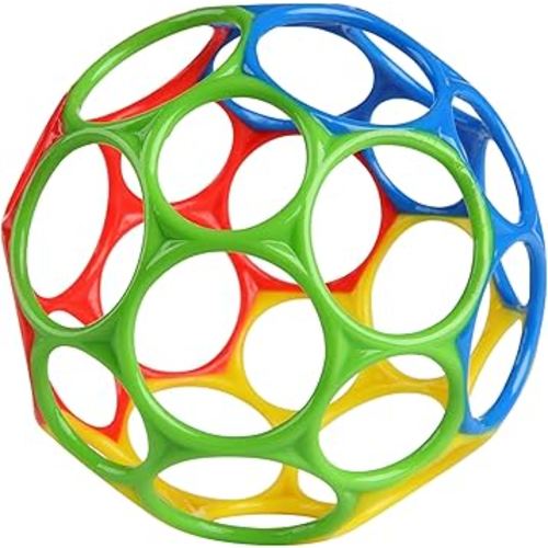 Bright Starts Oball Easy Grasp Classic Ball BPA-Free Infant Toy in Red, Yellow, Green, Blue, Age Newborn and up, 4 Inches