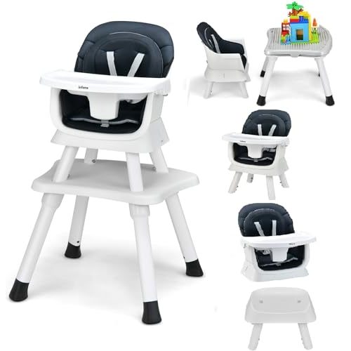 INFANS 8 in 1 Baby High Chair, Convertible Highchair for Babies and Toddlers, Infant Dining Booster Seat, Building Block Table, Kids Stool Table Chair Set with Removable Tray