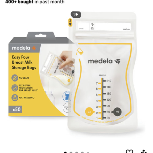 Medela Easy Pour Breastmilk Storage Bags | 50 Count 210ml | Disposable Leakproof Breast Milk Bags with Milk Protection | Recyclable & BPA Free