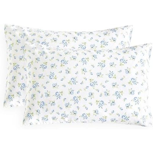 Wake In Cloud - Floral Pillow Cases, Coquette Cottagecore Aesthetic Flower Shabby Chic Rose Pattern, Set of 2 Soft Pillowcases Pillow Shams Covers, White Blue, King Size 20x36 Inches