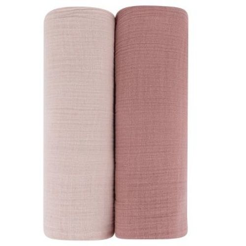 Ely's & Co. Cotton Muslin Swaddle Blanket Mauve Tulip and Stripes 2 Pack