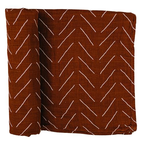 Mebie Baby Rust Mudcloth Muslin Swaddle, Modern and Neutral Swaddle Blanket for Baby Girl or Boy, Soft Baby Blankets, Newborn Swaddle Blanket, 0-3 Month, Comfy Wrap, Baby Essentials & Gifts