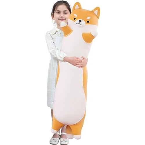 Long Shiba Inu Plush Pillow Giant Stuffed Animals Dog Sleeping Pillow Corgi Plush Body Pillow Cartoon Soft Dog for Kids Birthday,Valentine,Christmas (Yellow, 27.55inch)