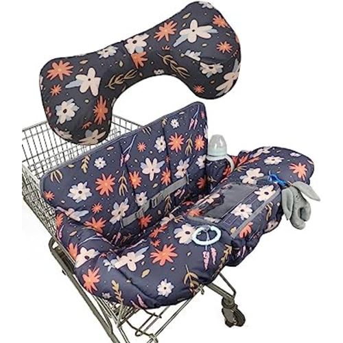 Shopping Cart Cover for Baby/Toddler with Pillow, Cozy High Chair Cover, Removable Bolster positioner, Dark Blue