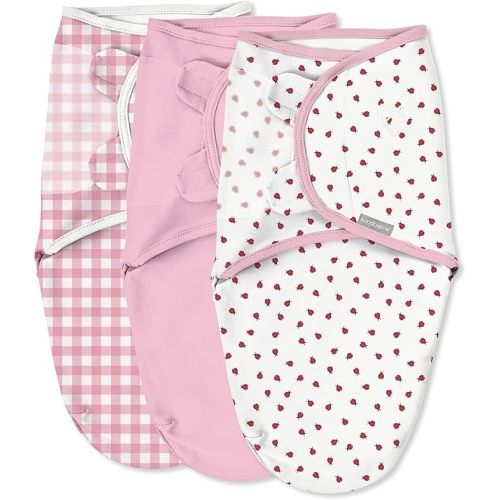 SwaddleMe by Ingenuity Original Swaddle, 100% Cotton, Improves Sleep & Calms Startle Reflex, 0-3 Months, 1.0 TOG, 3-Pack, Baby Swaddle Blanket - Lady Bug Picnic