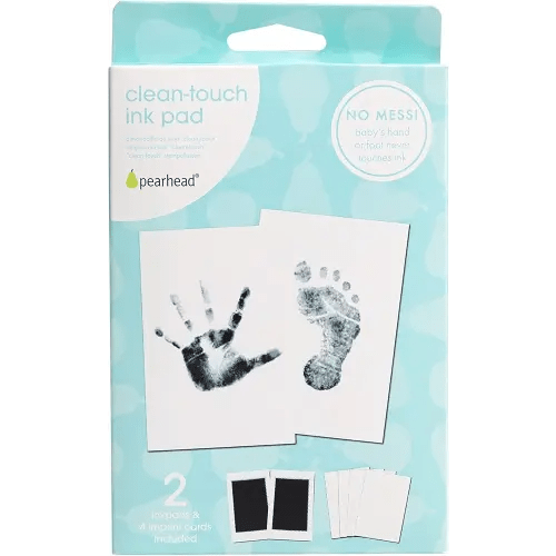 Pearhead Newborn Baby Handprint and Footprint Kit - No Mess Clean-Touch Ink Pad with Impression Cards, Safe for Skin, Perfect Keepsake for Family, Acid-Free, Smudge-Proof, Black, Pack of 2