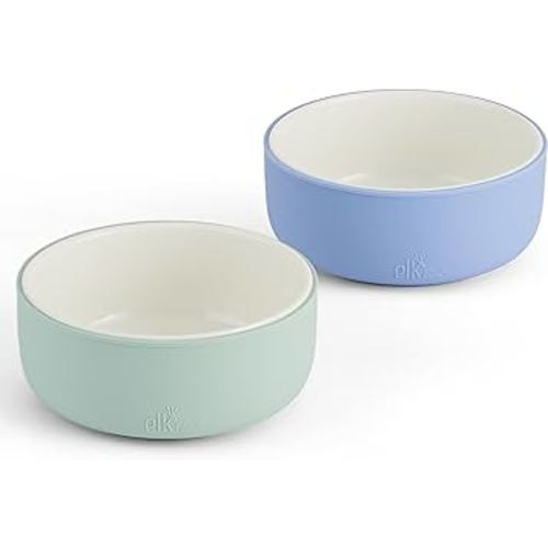 Elk and Friends Kids Porcelain Bowls with Silicone Sleeve | Kids/Toddler/Baby Feeding | Microwave & Dishwasher Safe | Non slip | Cereal/Soup/Snack Dishes & Dinnerware