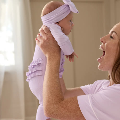 Misty Lavender Ribbed Ruffle Zippy | Little Sleepies