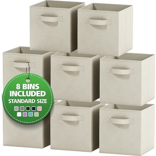 Fabric Storage Cubes for Cube Organizer - 8 Pack Heavy Duty Beige Storage Bins - 11 Inch Cube Storage Bin, Use As A Clothes Storage Box In Closet, Baskets For Shelves or Cubbies Storage Organizer