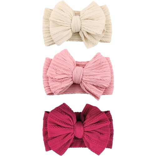 Baby Bows Headbands Nylon Baby Hairbands Baby Girl Bows Hair Accessories for Baby Infant Toddler Baby Essentials (Beige Pink Red, mid)