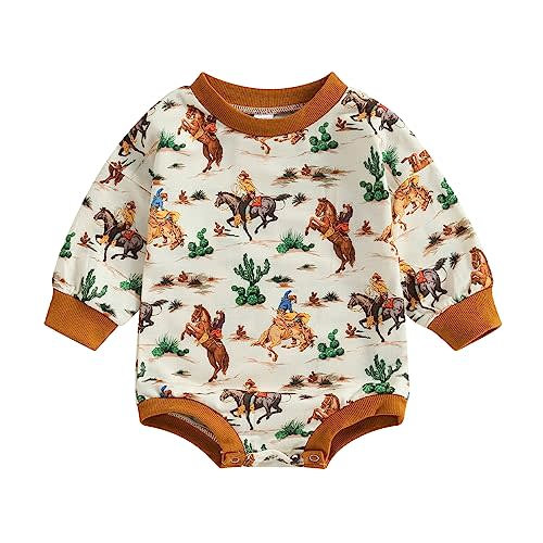 Hnyenmcko Western Baby Boy Girls Clothes Newborn Infant Cow Print Sweatshirt Romper Oversized Long Sleeve Bodysuit