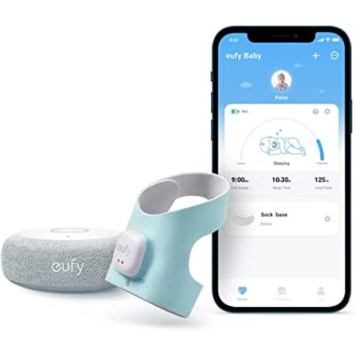 eufy Baby Smart Sock Baby Monitor with 2.4 GHz Wi-Fi, Track Sleep Patterns, Naps, Heart Rate, AI Cry Detection, Pan and Tilt, No Monthly Fee