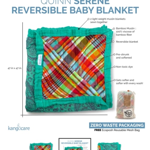 Kanga Care Bamboo Muslin Blanket - Baby: Quinn (reversible)