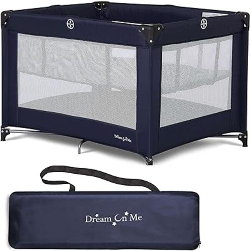 Dream On Me Zazzy Portable Playard with Bassinet in Navy, Packable and Easy Setup Baby Playard, Lightweight and Portable Playard for Baby with Mattress and Travel Bag