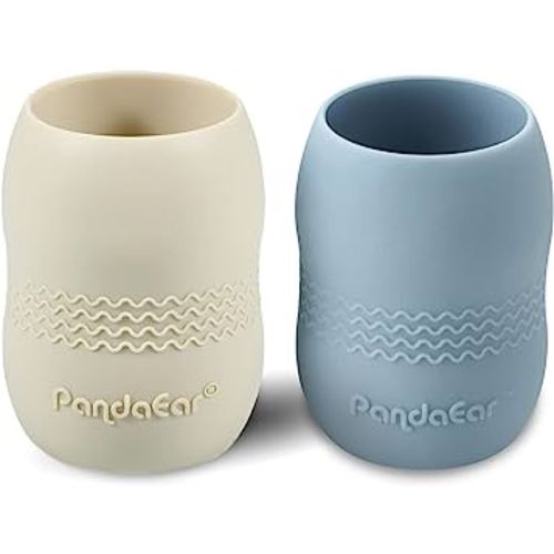 PandaEar (2 Pack 100% Tiny Silicone Drinking Training Cup for Baby and Toddler (Blue&White)