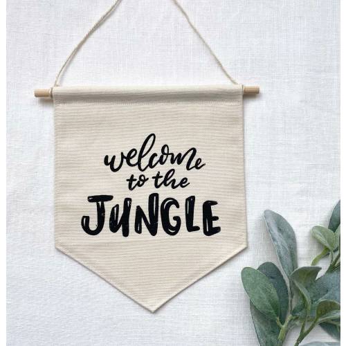 Welcome to the Jungle Canvas Banner | Neutral Safari Nursery Decor | Jungle Wall Decor | Flag Pennant Wall Hanging