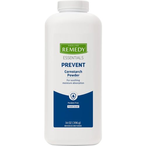 Medline Remedy Essentials Cornstarch Powder (14 oz Bottle), Fresh Scent, Talc Free, Shaker Top, Skin Care, Absorbs Sweat, Soothes, Reduces Friction & Chafing, For Adults, Feet, Groin