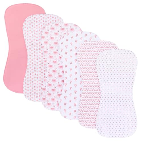 6 Pack Cotton Baby Burp Cloths Extra Absorbent Soft for Baby Boys and Girls (Pink-fte)