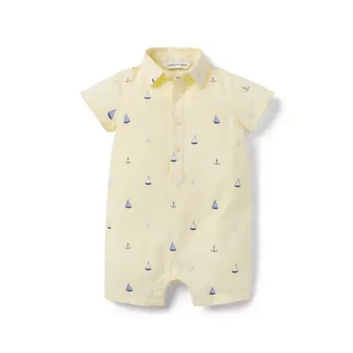 Newborn Buttermilk Sailboat Baby Sailboat Romper by Janie and Jack