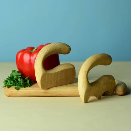 Montessori Toddler Chef&#39;s Kitchen Utensils Set | Handmade Wooden Chopper, Salad Spatula & Cutting Board | Safe and Eco-Friendly