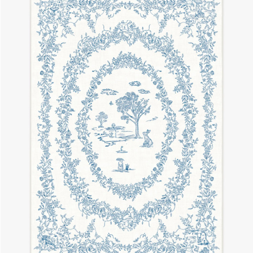 Bashful Bunny Toile Blue Rug | Ruggable US