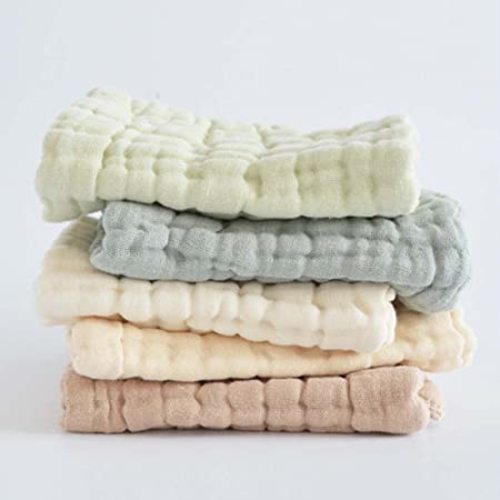 Baby Washcloth Baby Towels and washcloths 5 Pack Muslin Baby Washcloths Super Soft Newborn Bath Face Towels Cotton Reusable Wipes (11.8 X 11.8in) Light Green