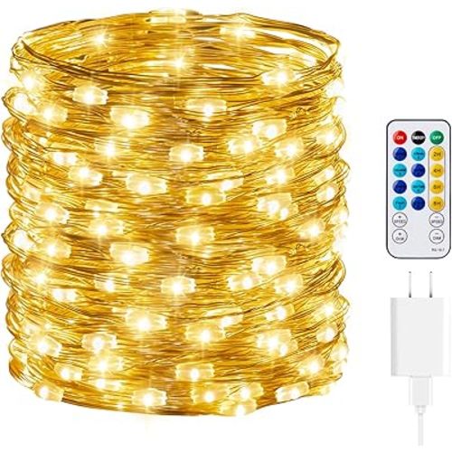 Minetom Fairy Lights with Remote, 66 Feet 200 Led Firefly String Lights Plug in for Bedroom Home Wall Ceiling Christmas Tree Wreath Craft Wedding Party Indoor Outdoor Decoration, Warm White