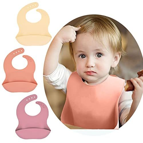 BABY ORANGE Silicone Bibs For Babies & Toddle 3PCs/Set Soft Waterproof Bibs For Girl,Adjustable Feeding Bib Berry/Dusty Rose/Custard