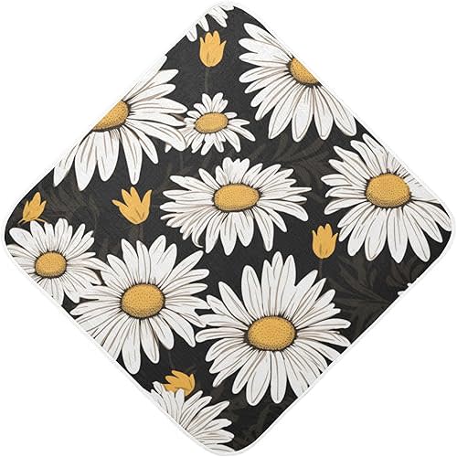 Daisy Flower Baby Towel, Ultra Soft Absorbent Cotton Baby Hooded Bath Towel for Newborn Baby Boy Girl, Toddler, Infant Registry Gift - 30 x 30 Inch