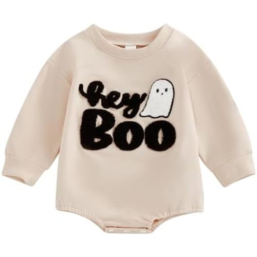 Baby Boy Halloween Clothes Newborn Hey Boo Outfit Ghost Bubble Romper Onesie Infant Fall Winter Outfit Clothes