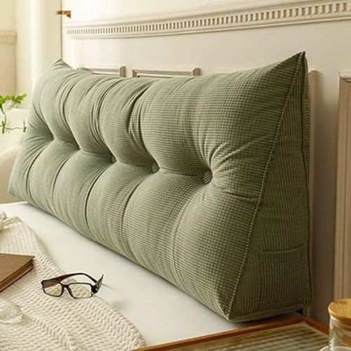 Headboard Wedge Pillows Queen Light Sage Green Bolster Pillows Backrest Support Reading Pillow in Bed Rest Large Lumbar Positioning Upholstered Triangle Pads for Sofa Cushion,59*7.87*19.68in